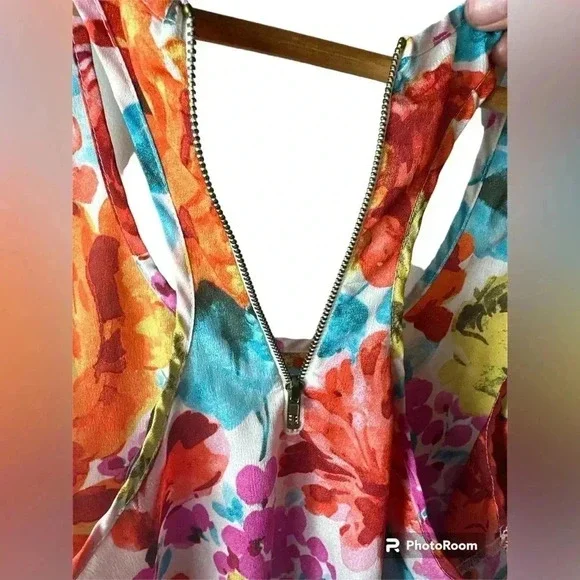 6.$20. U2B FLORAL TANK TOP BACK zipper tropical Bahamas boho vacation - Picture 4 of 4